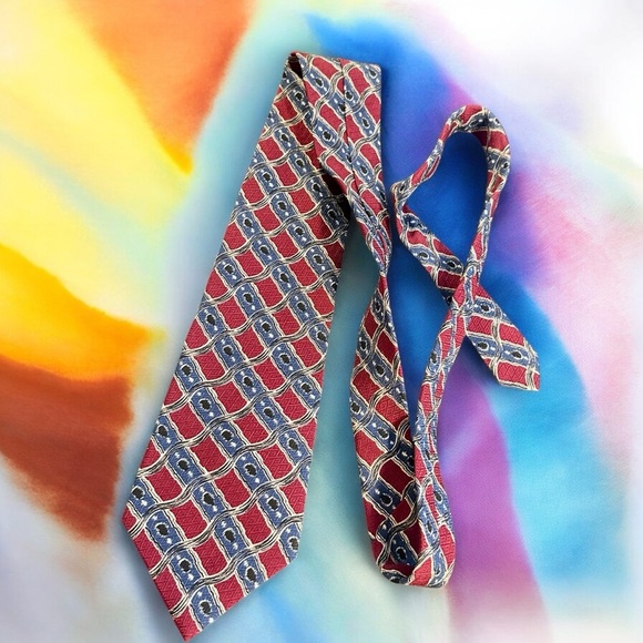 Givenchy Monsieur Vintage Men’s Red & Blue Wavy Patterned All Silk Neck Tie - Picture 1 of 6